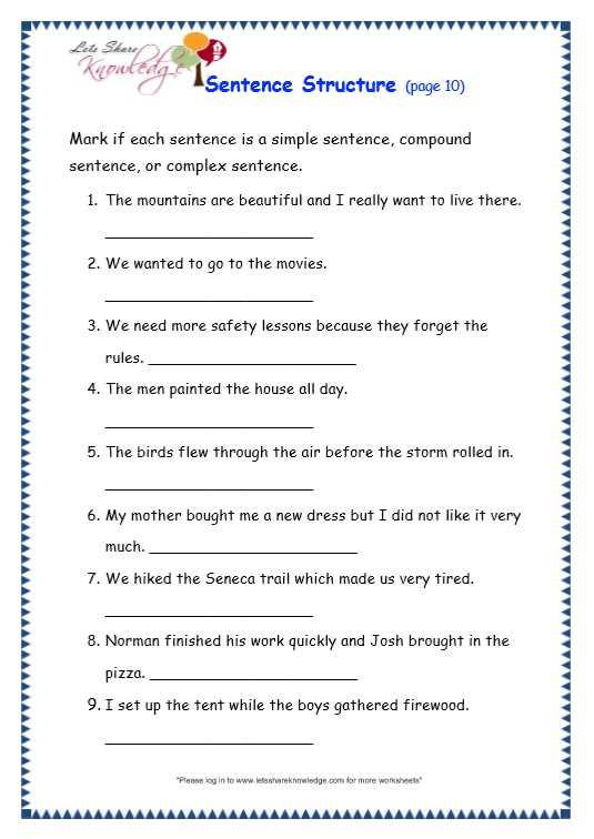 esl basic sentence structure worksheets