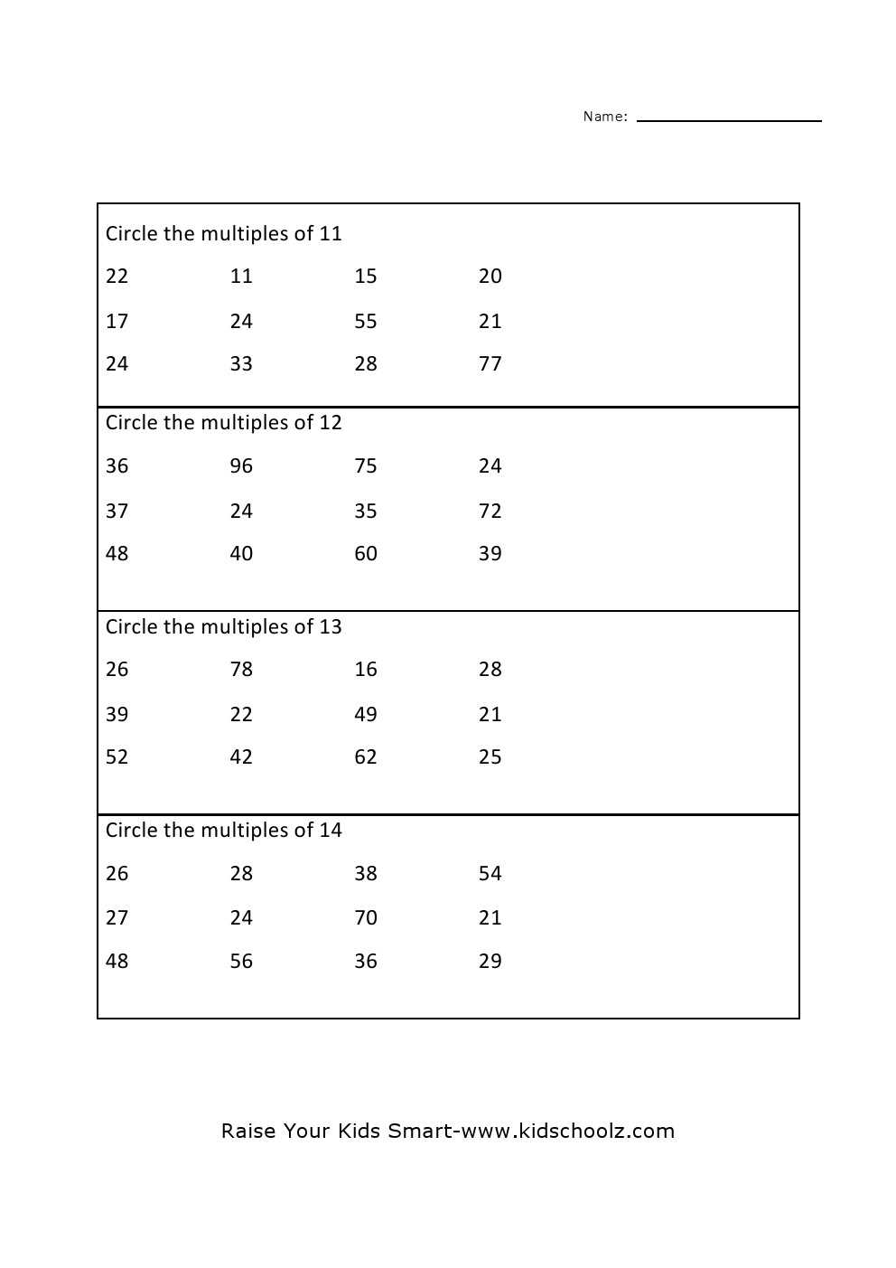 math multiples worksheet