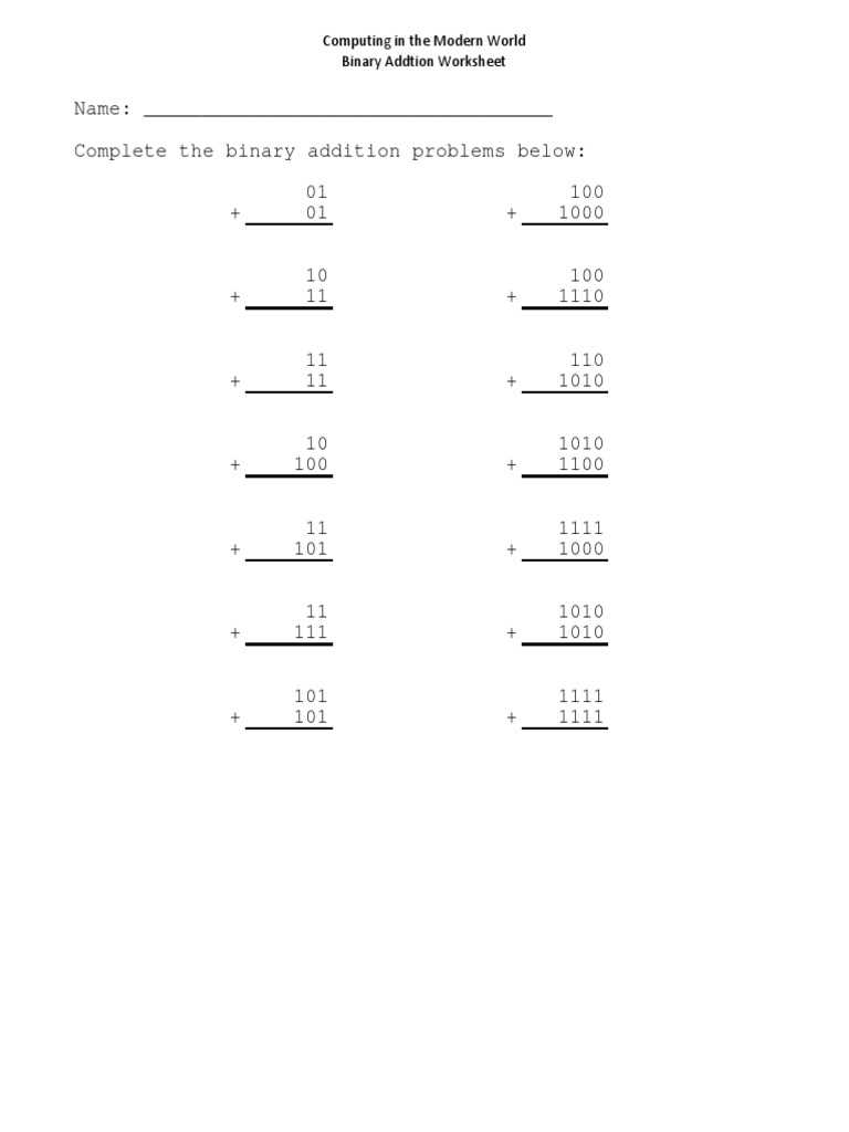 binary worksheet
