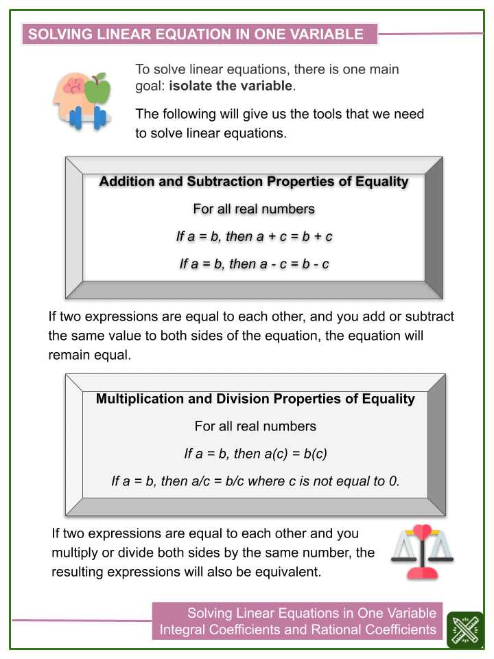 worksheets on linear equations in one variable