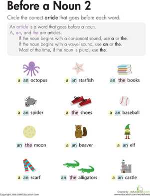 a or an articles worksheet