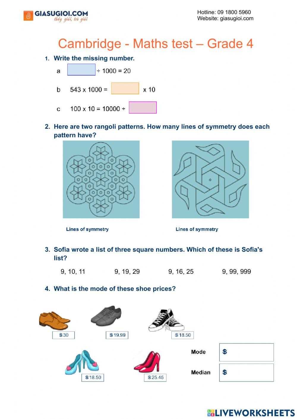 grade 4 maths worksheets