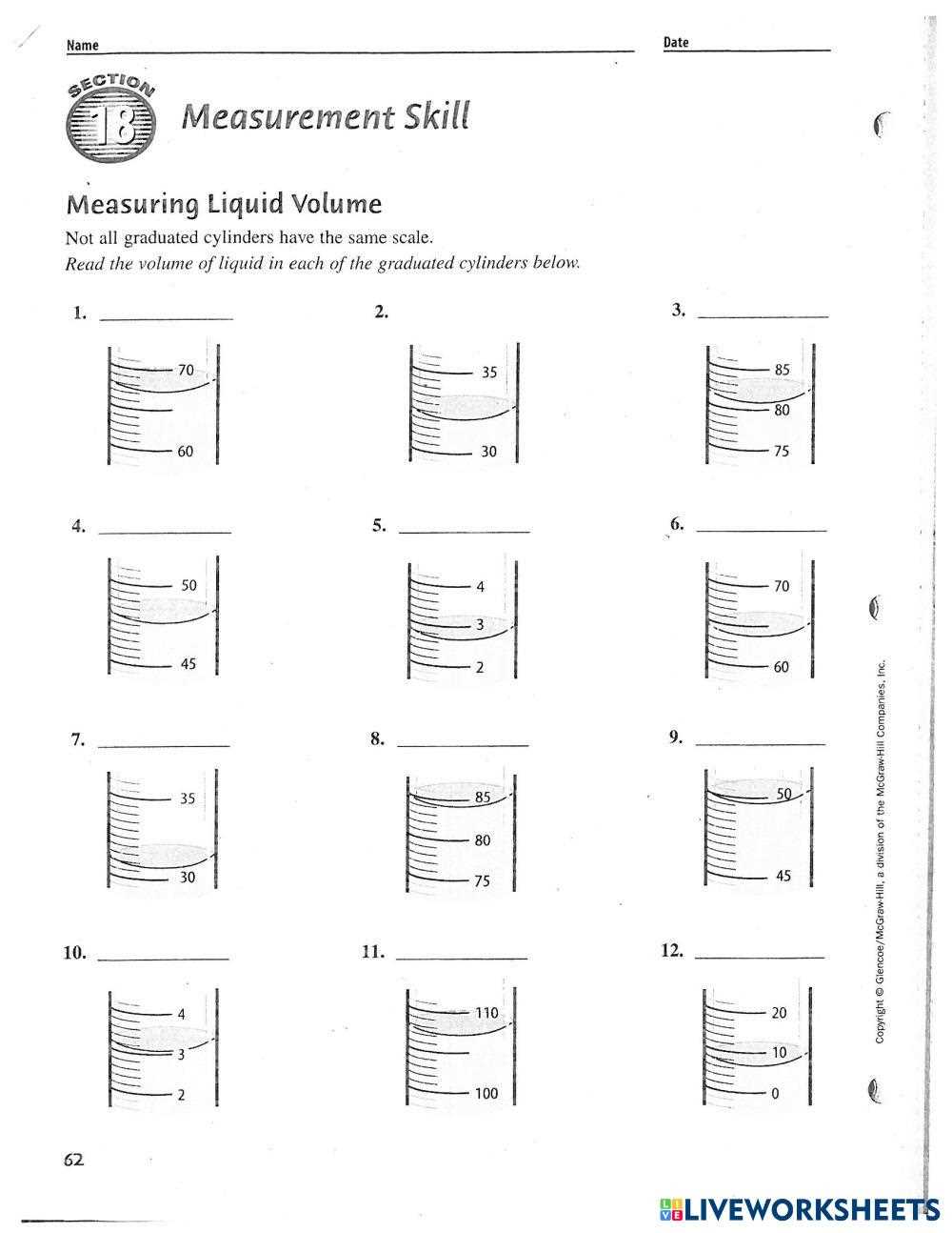 graduated cylinder worksheet