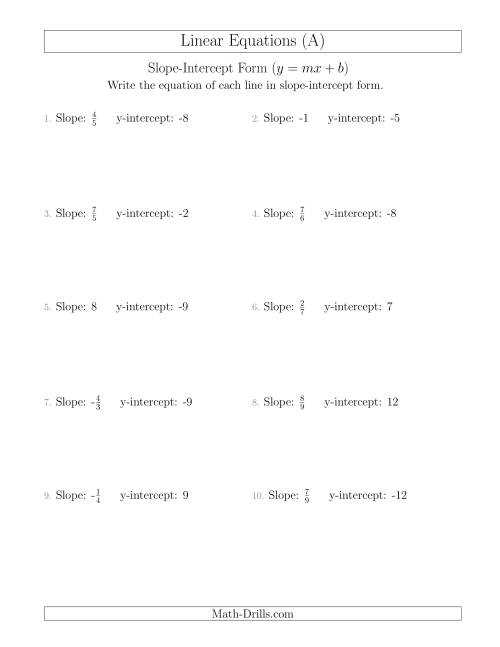 graph from slope intercept form worksheet