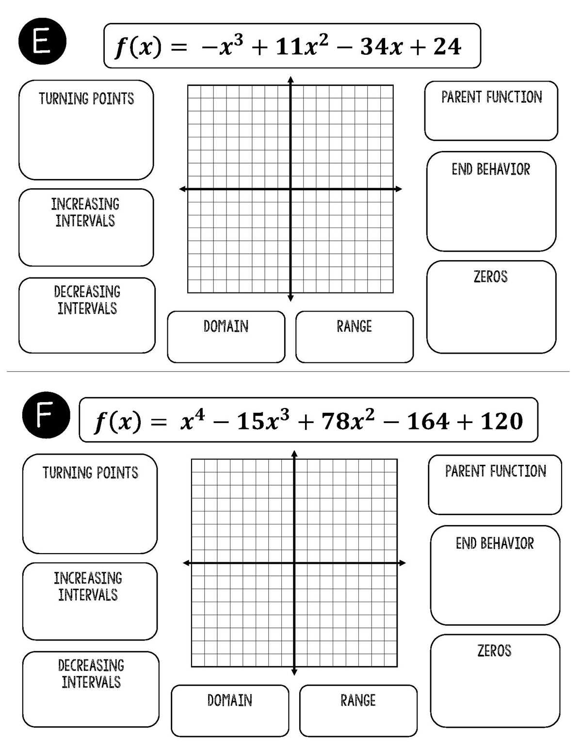 graph of polynomial function worksheet