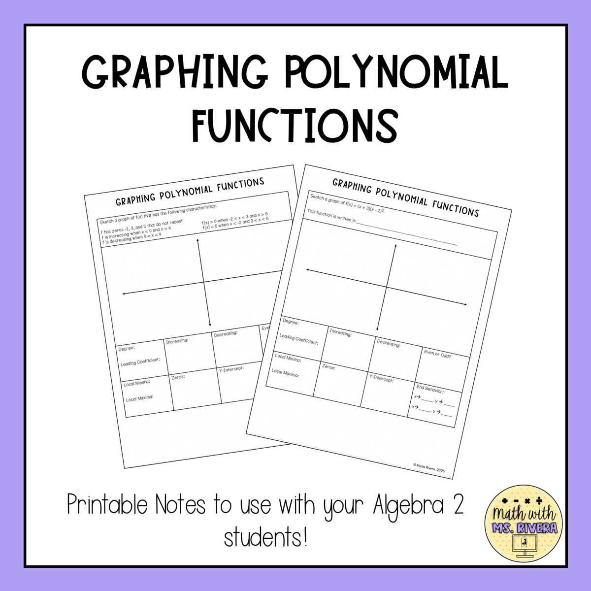 graph of polynomial function worksheet