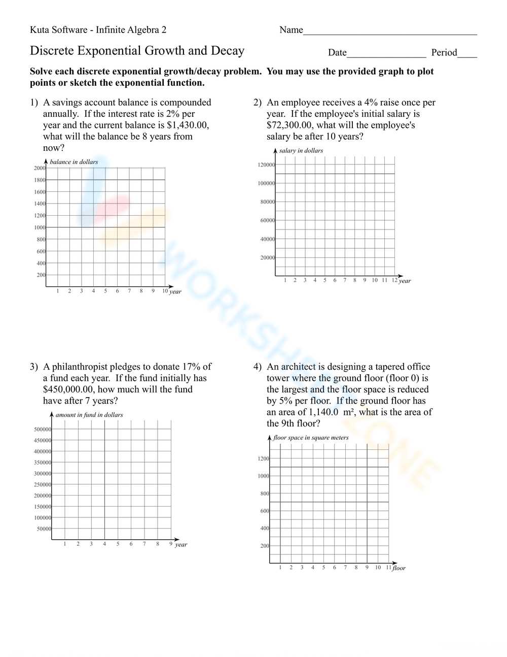 graphing exponential growth and decay worksheet