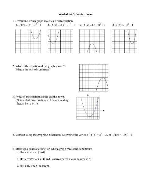 graphing quadratics in standard form worksheet