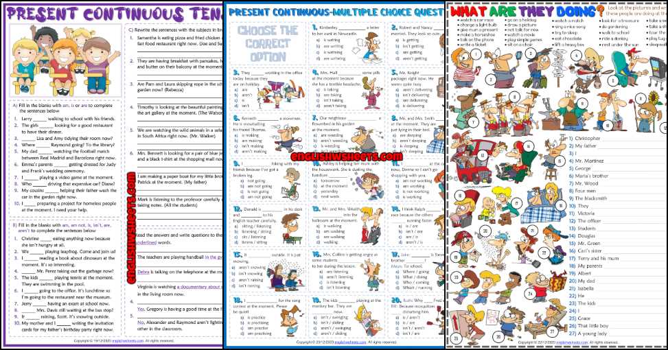 worksheet on present continuous tense