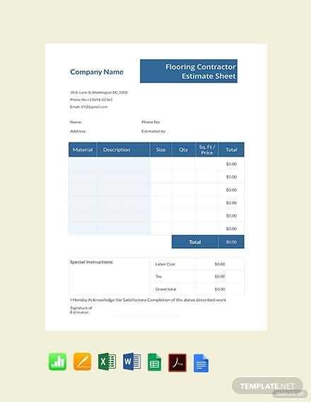 flooring estimate worksheet