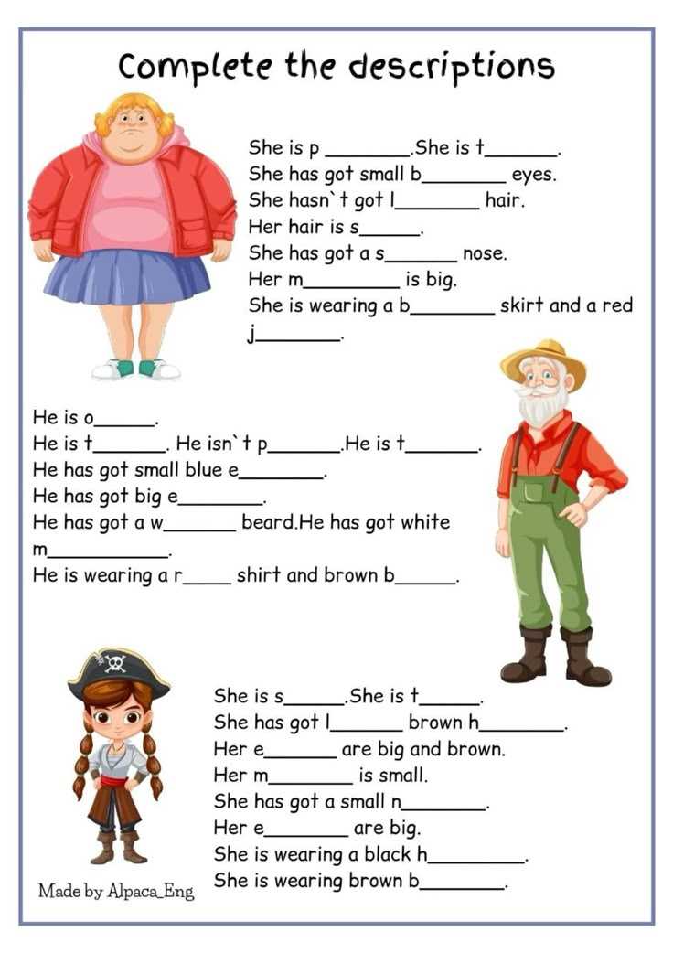 appearance description worksheet