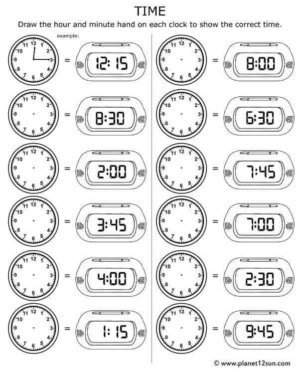 time worksheets free