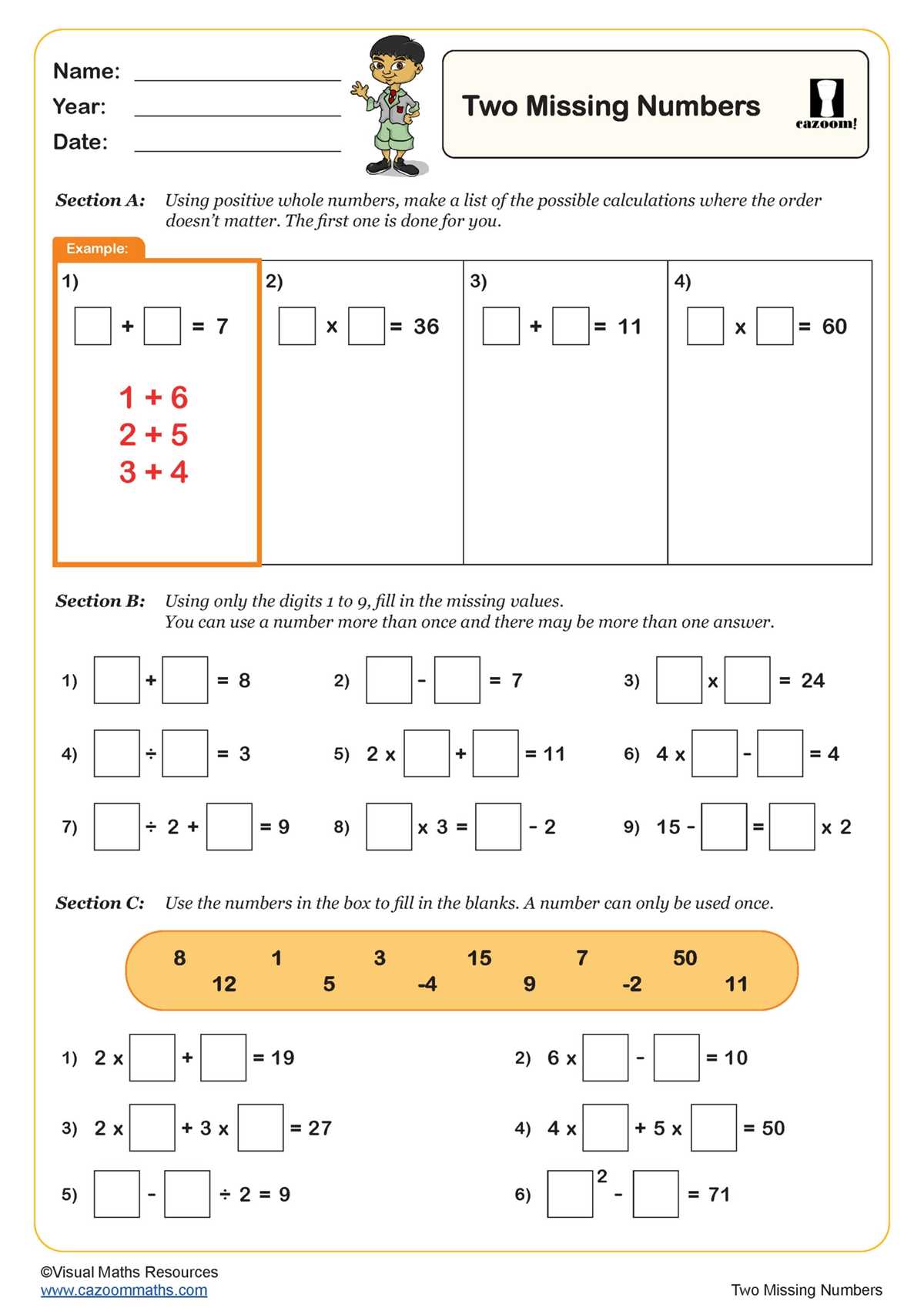 missing number worksheet