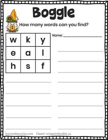 boggle worksheet