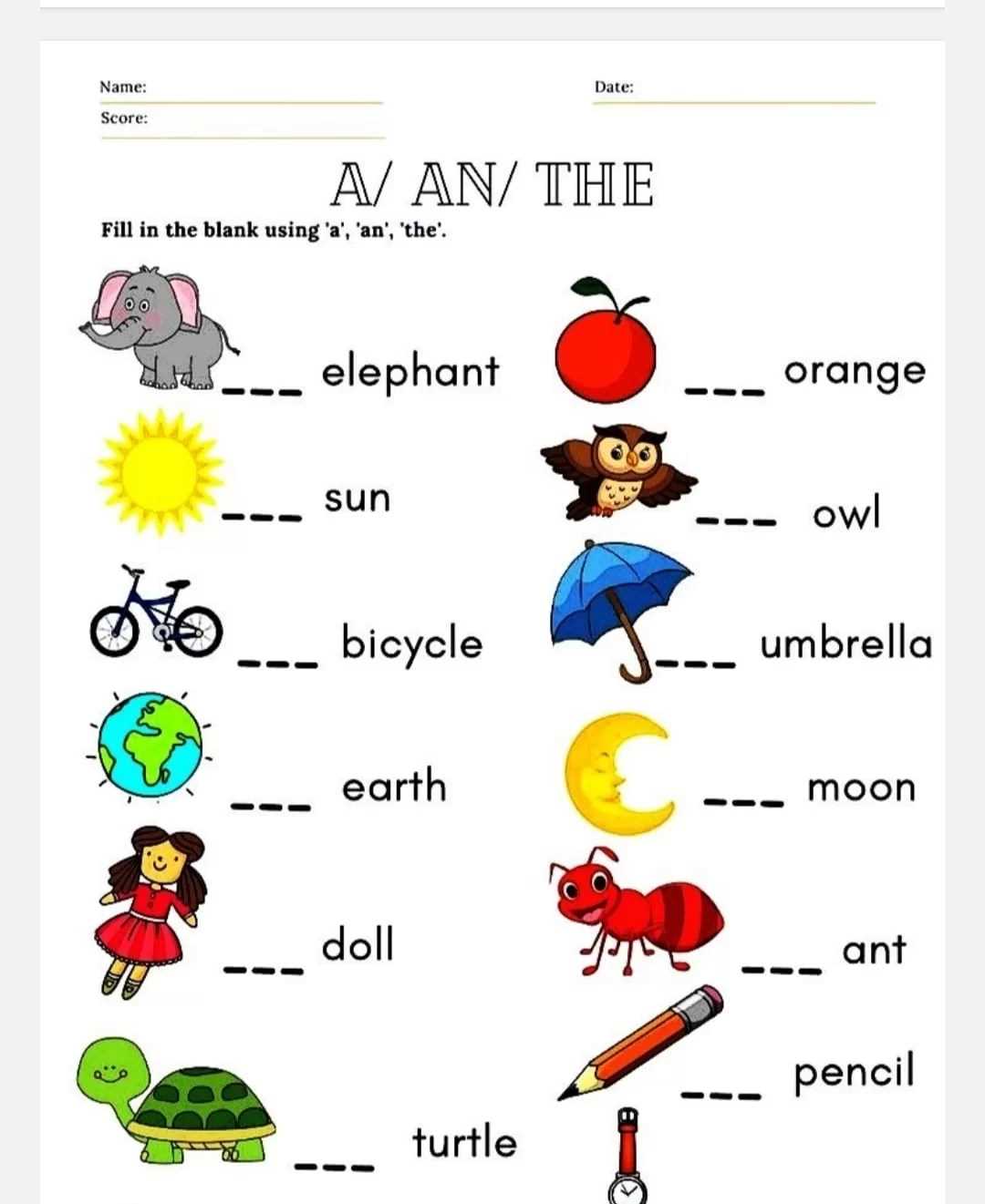 a or an worksheets