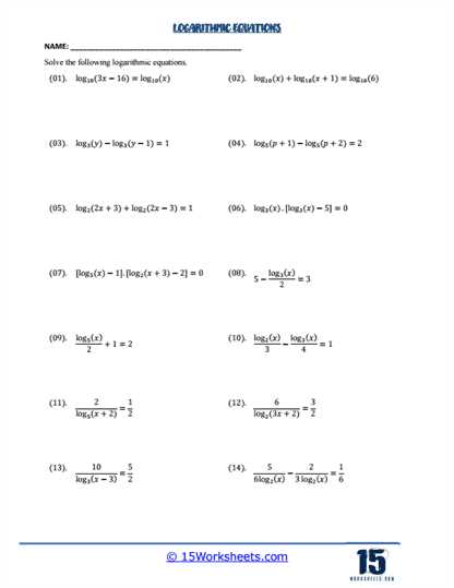 properties of logarithms worksheet
