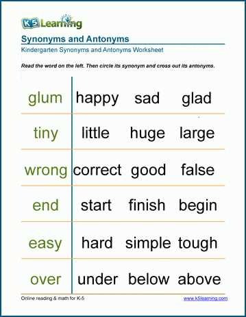 antonyms worksheet