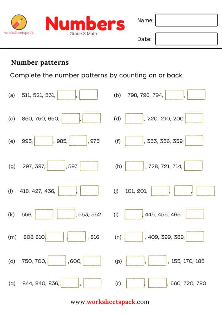 3 digit number patterns worksheets