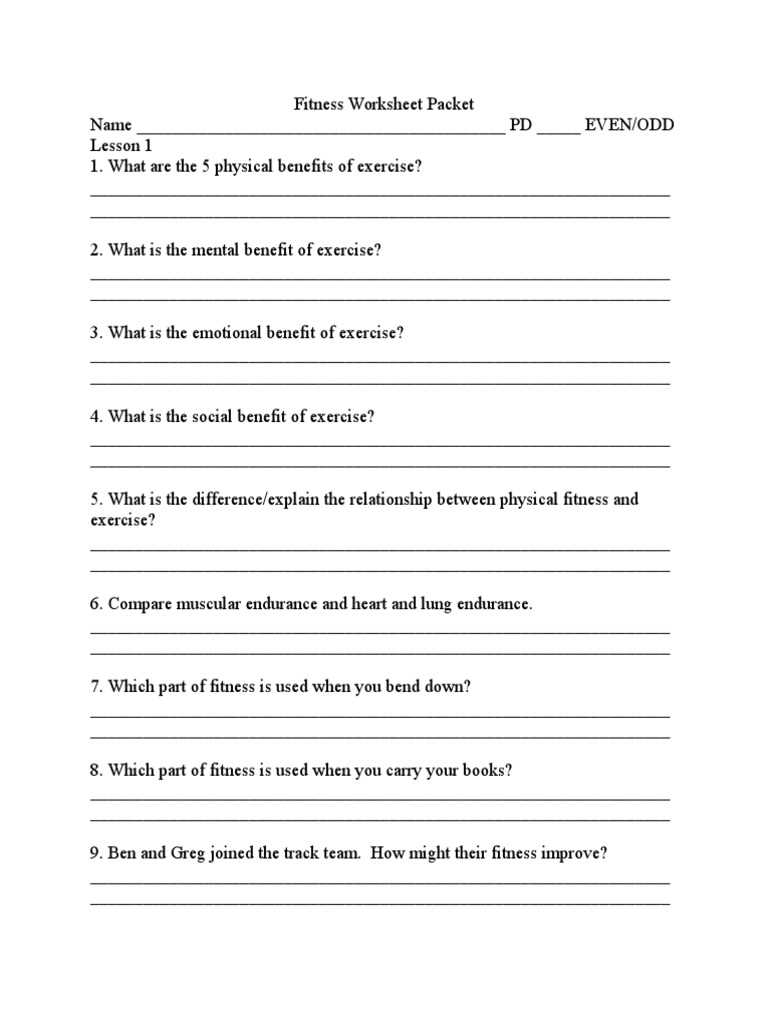 gym worksheets