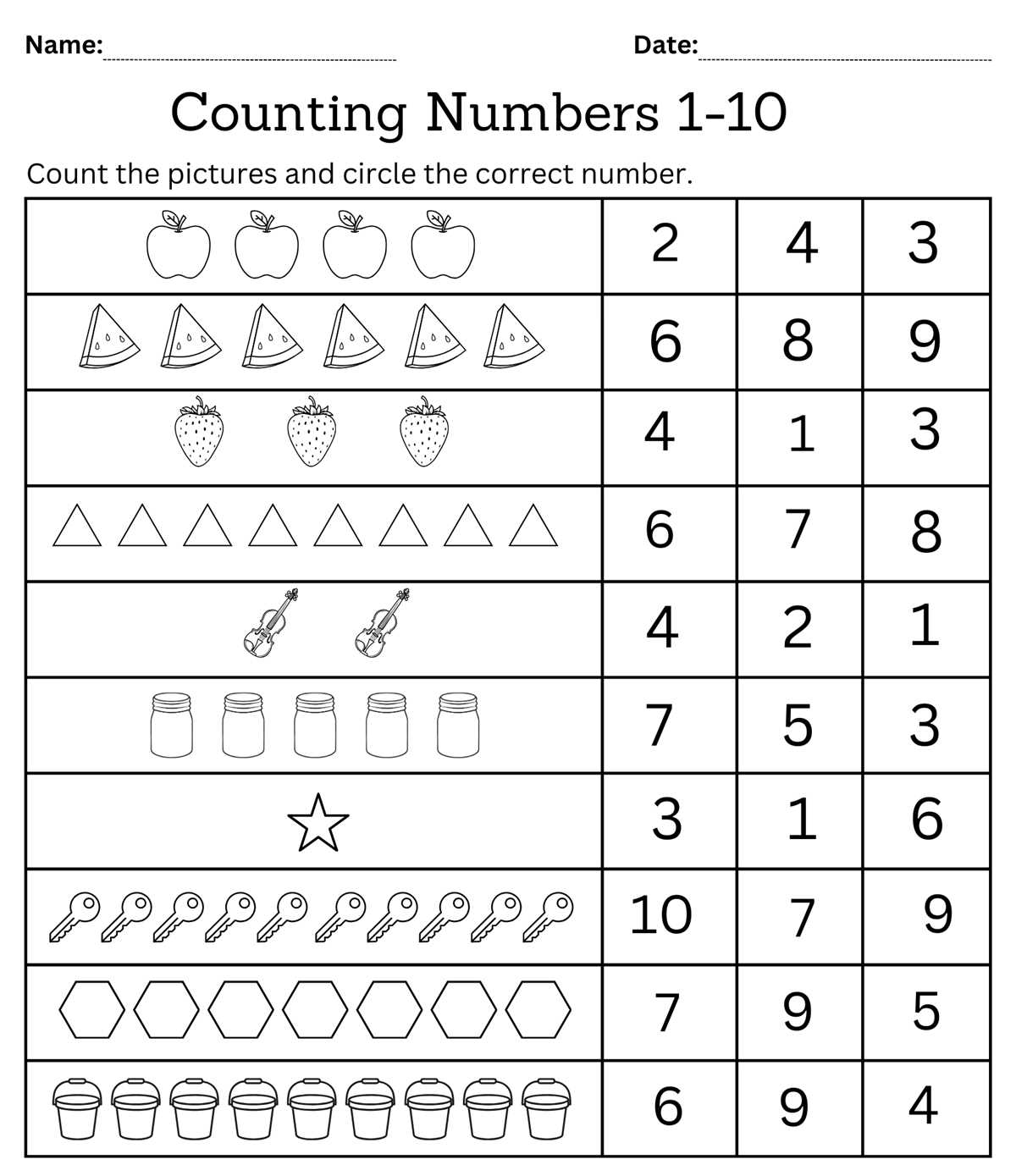 kindergarten math counting worksheets