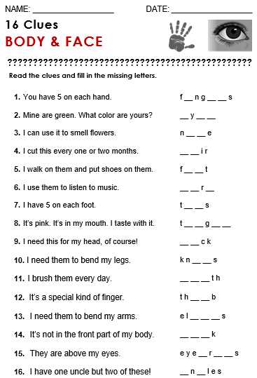 esl human body worksheets