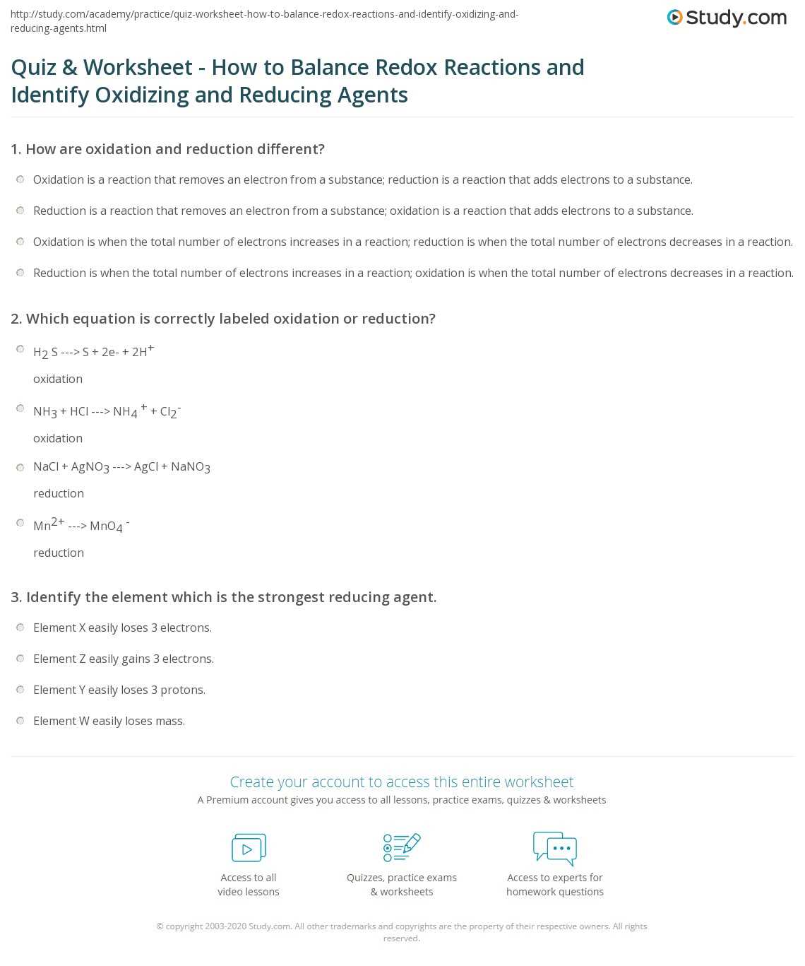 identifying reactions worksheet