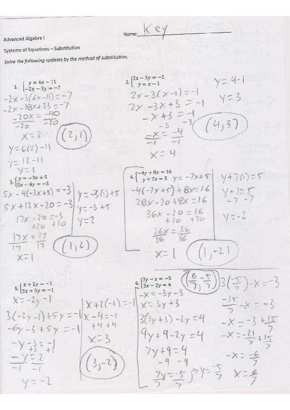 algebra 1 solving systems by substitution worksheet