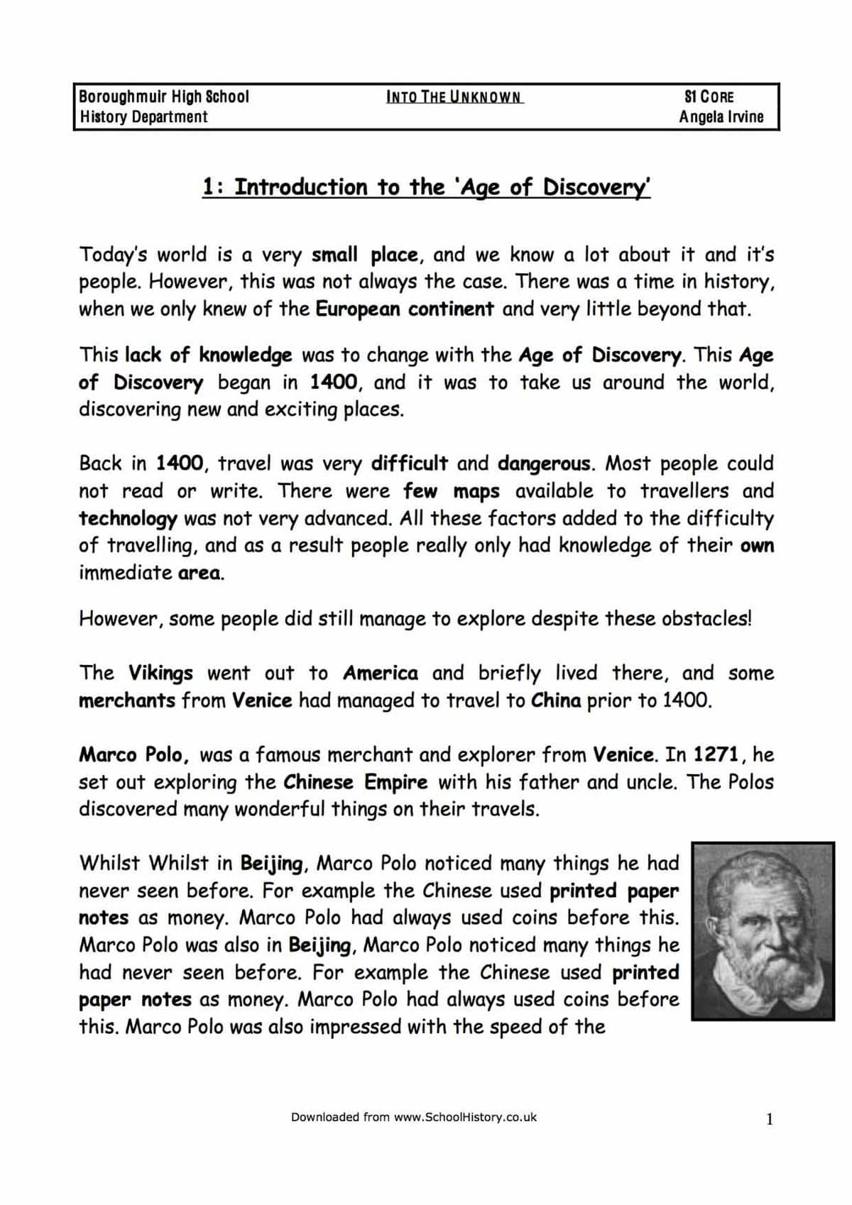 discovery of america worksheet