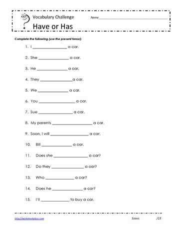 have or has worksheet