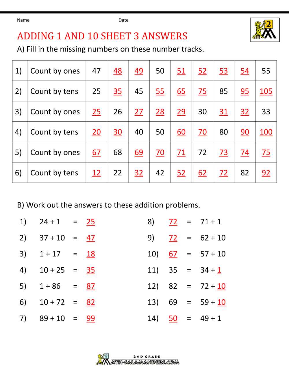 addition to 10 worksheets