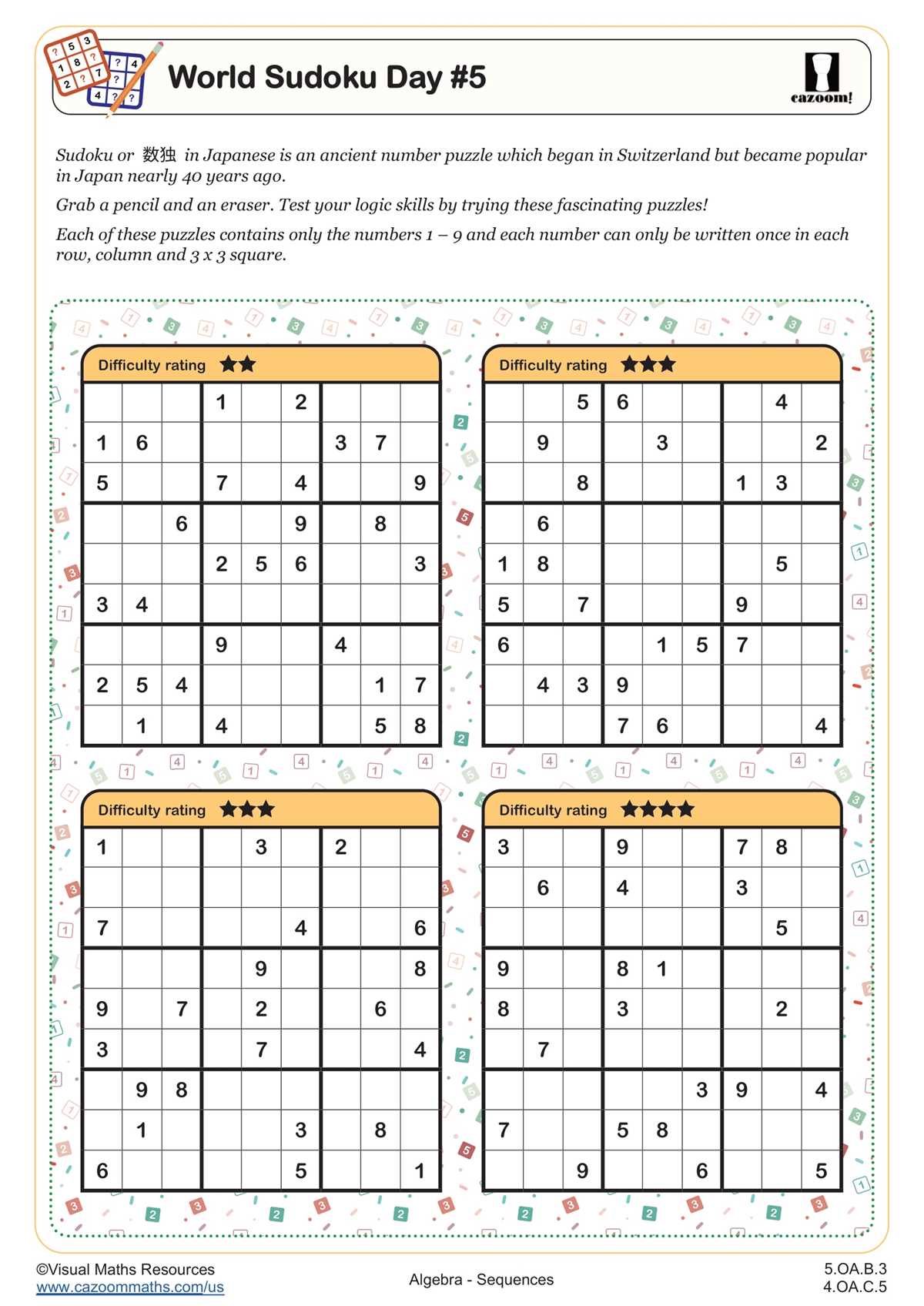algebra sudoku worksheet