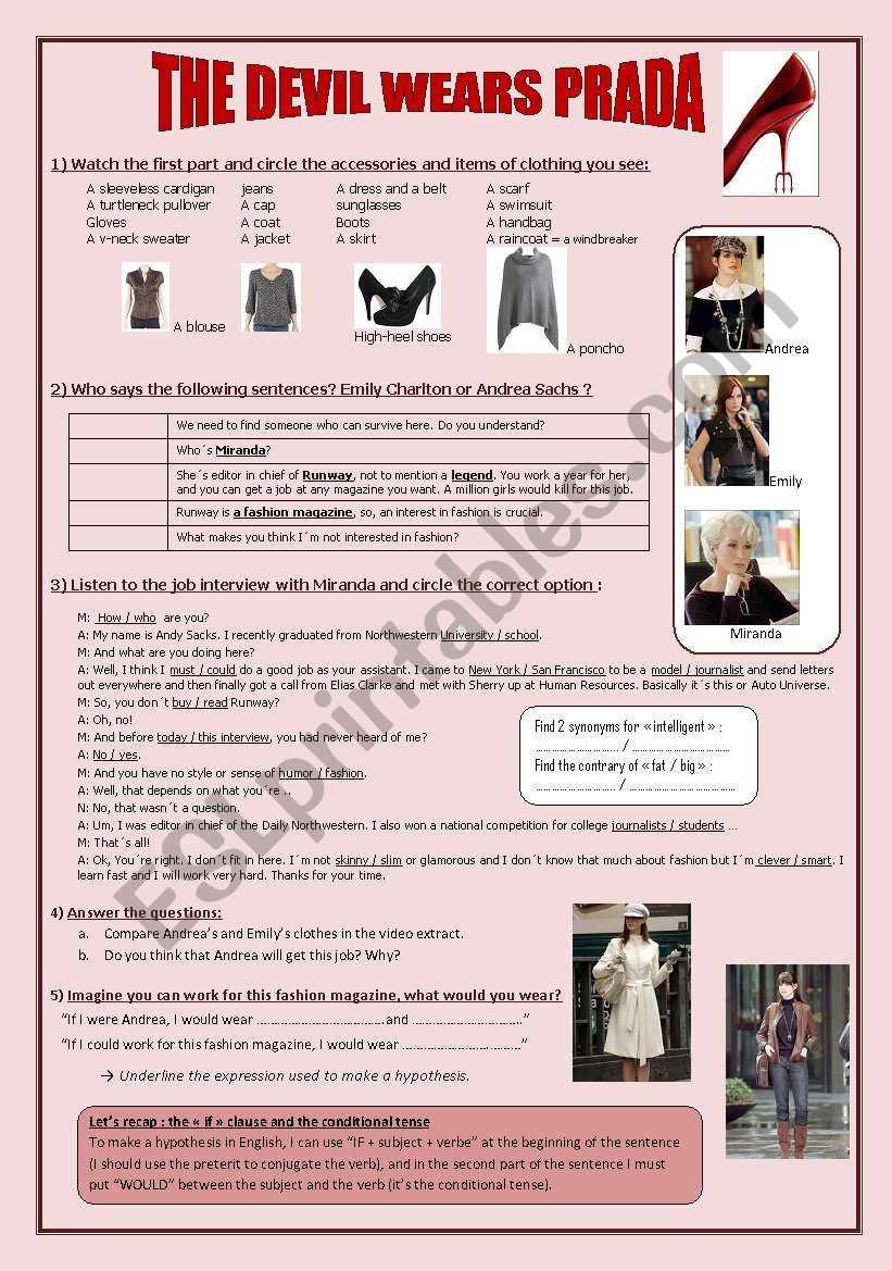 devil wears prada questions worksheet