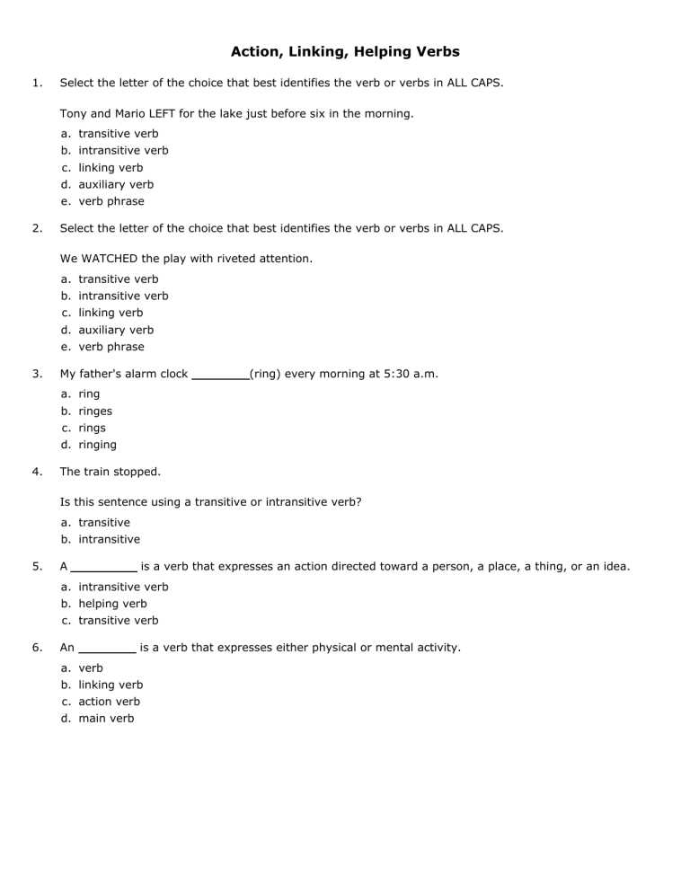 helping and linking verbs worksheet
