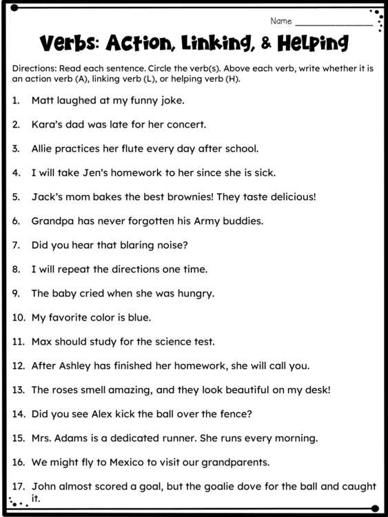 helping linking and action verbs worksheets