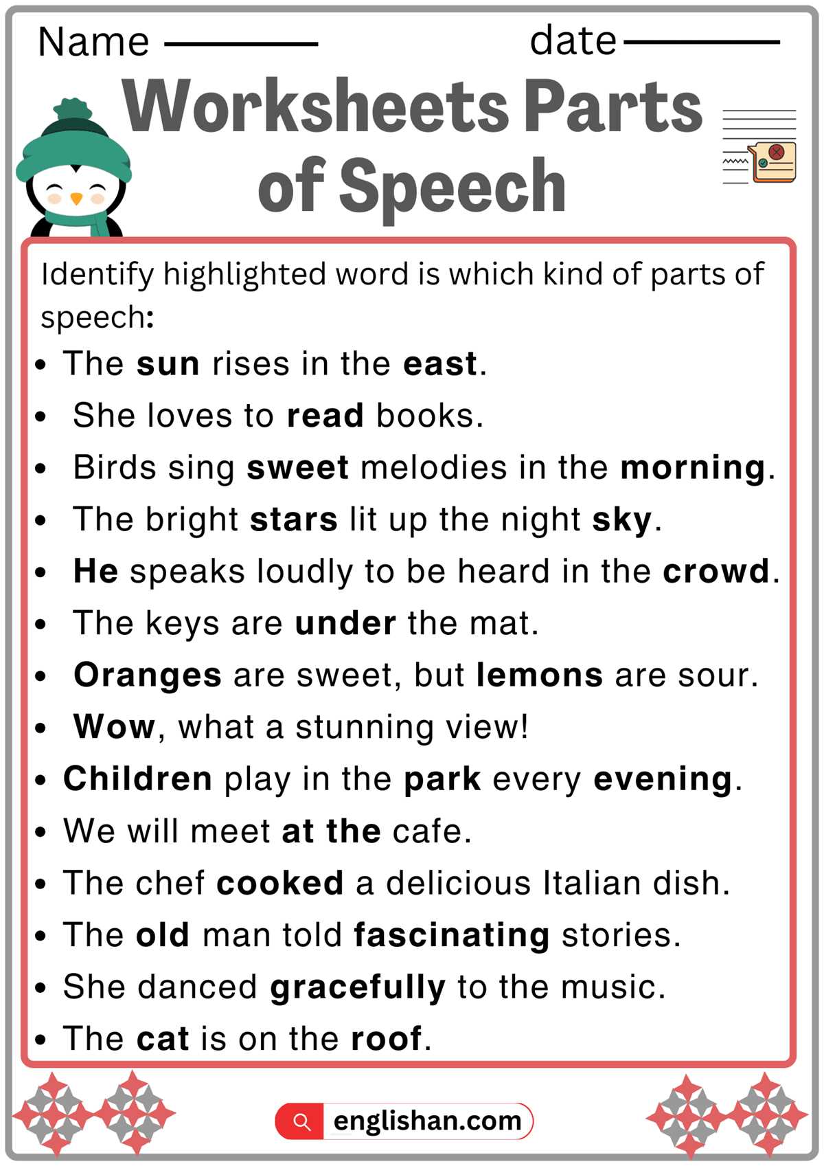 all parts of speech worksheet