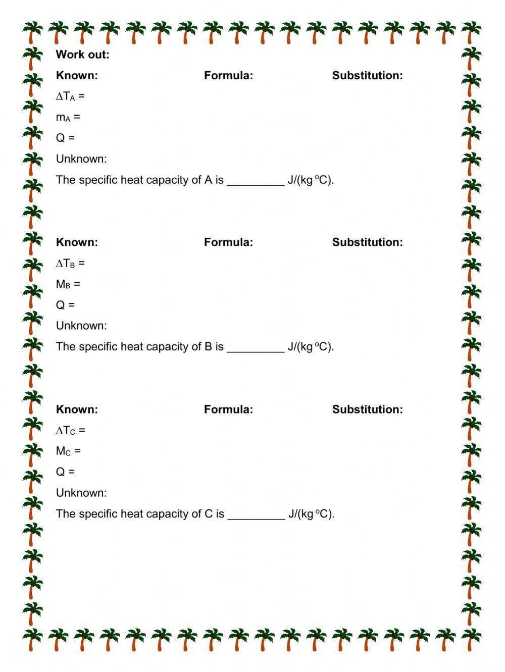 worksheet on specific heat capacity