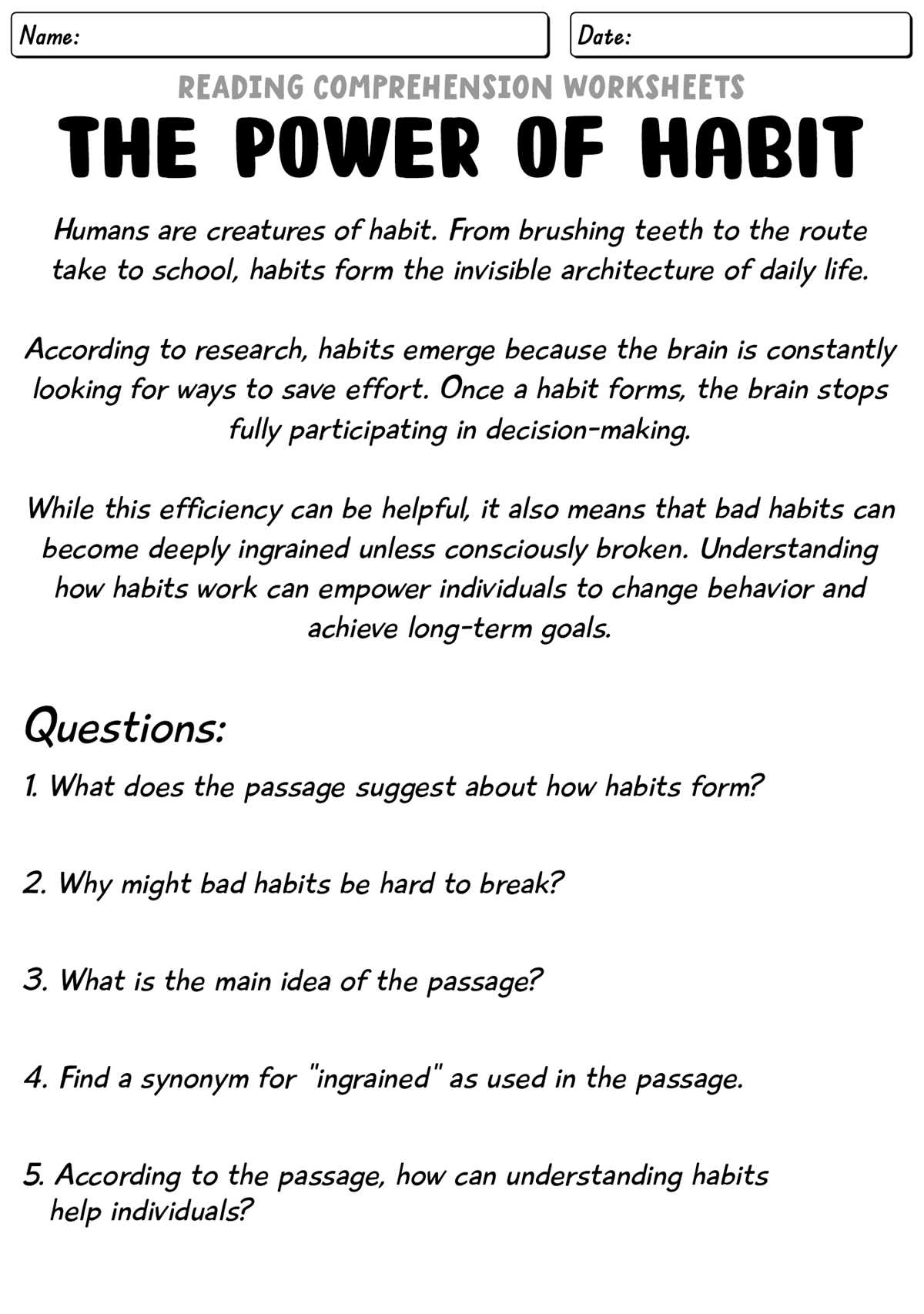 high school english worksheets