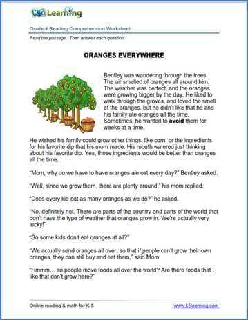 comprehension worksheets for class 4