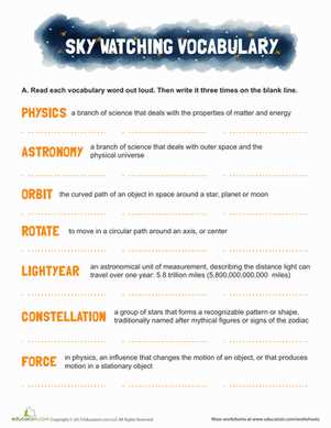 changes in the sky worksheets