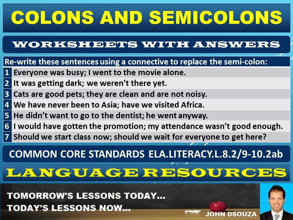colons and semi colons worksheet