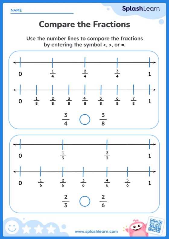 comparing fractions using a number line worksheets