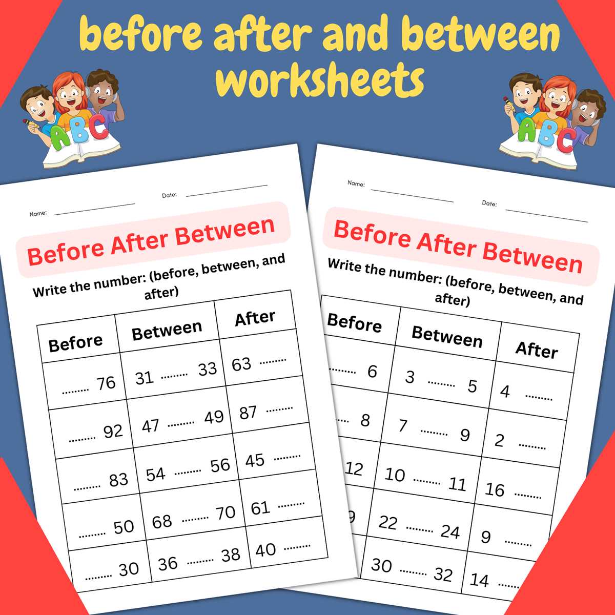 before after between worksheet for class 1