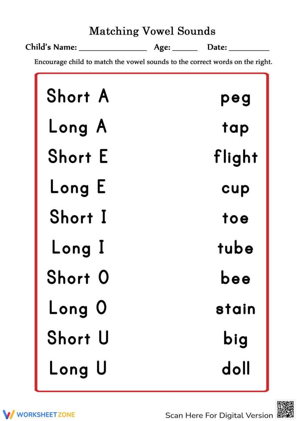 worksheets for long and short vowel sounds