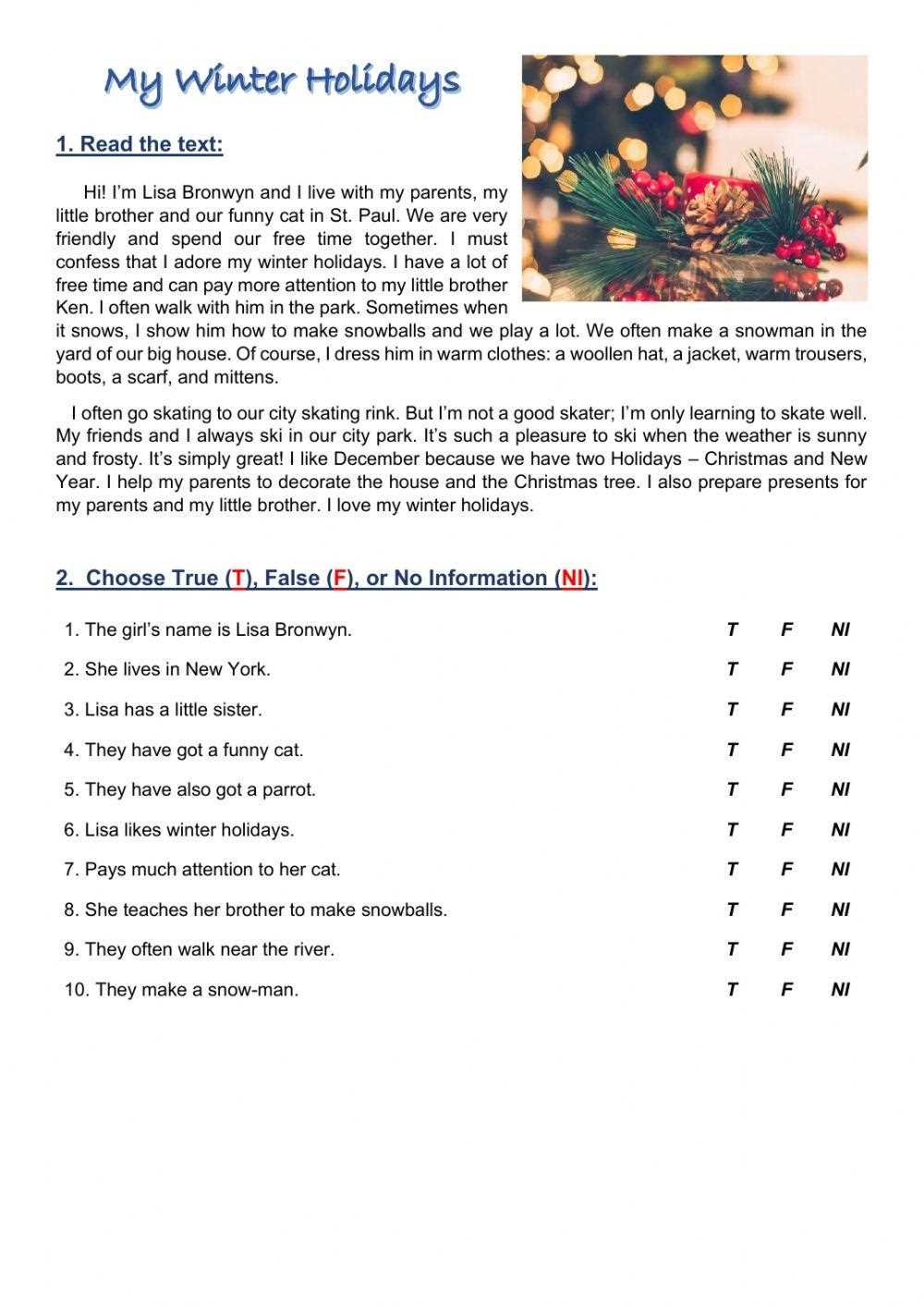 holiday reading comprehension worksheets free