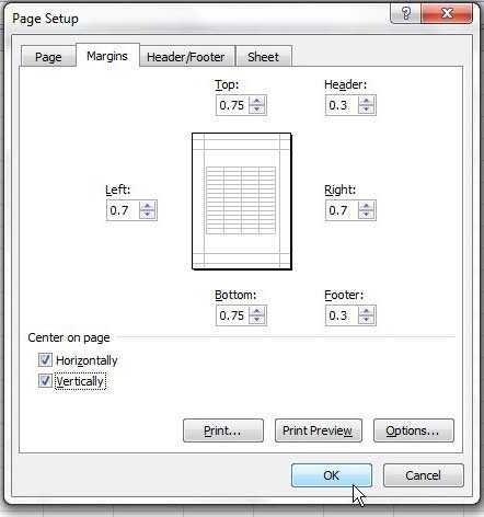 how to center a worksheet in excel