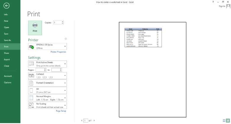 how to center excel worksheet horizontally