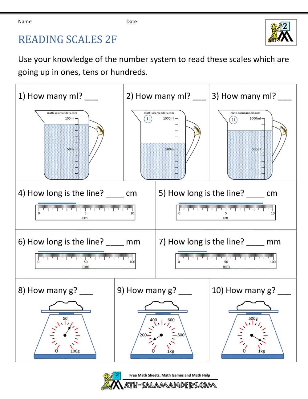 comparing measurement worksheets for 2nd grade