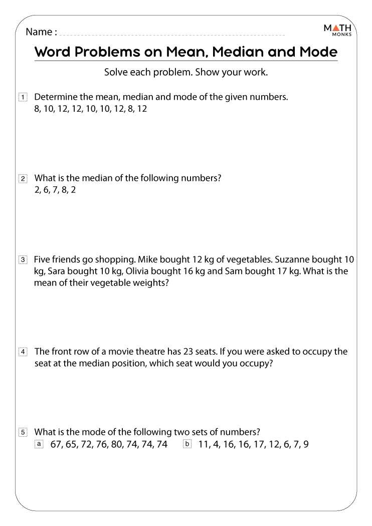 mean median range worksheet