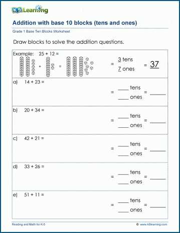 2 digit addition with base ten blocks worksheet