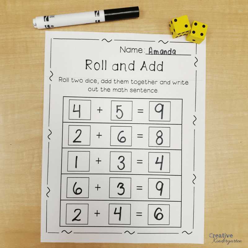 dice addition worksheets